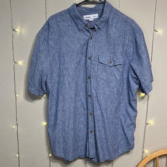 Old Navy Mens Pin Striped Light Blue Shirt Size XXL Slim Fit - Picture 1 of 5